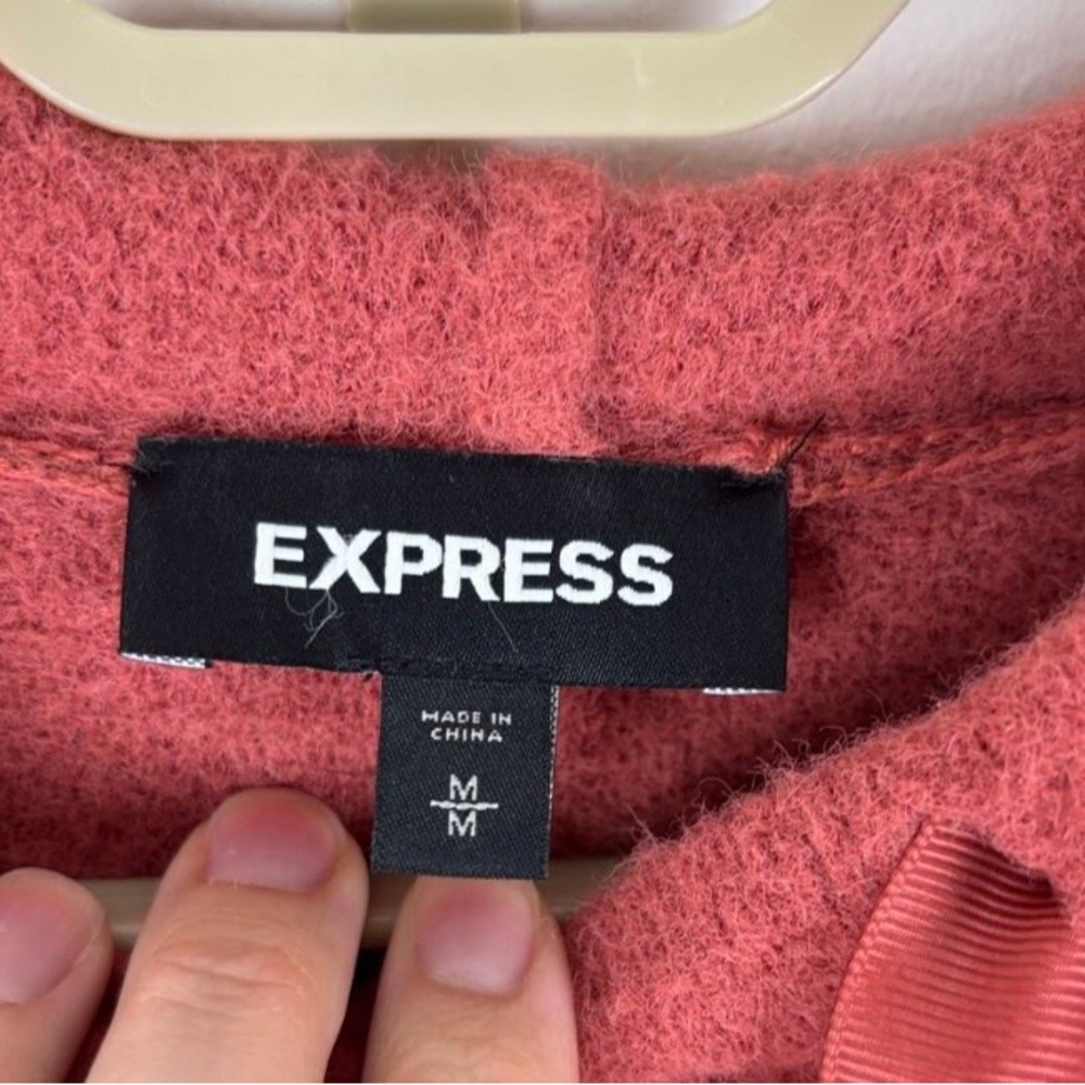 Express Hoodie Sweater puff sleeve Medium dusty rose pink cozy - Picture 3 of 3